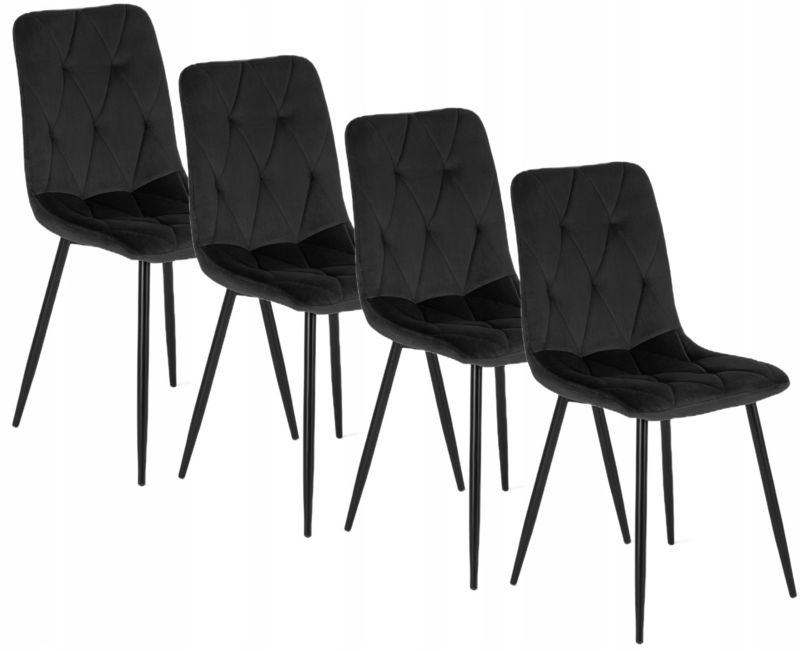 Zestaw Mebel Elite ROBIN 4x Krzesło Tapicerowane Welur Do Jadalni Salonu Velvet Czarne 1 kpl