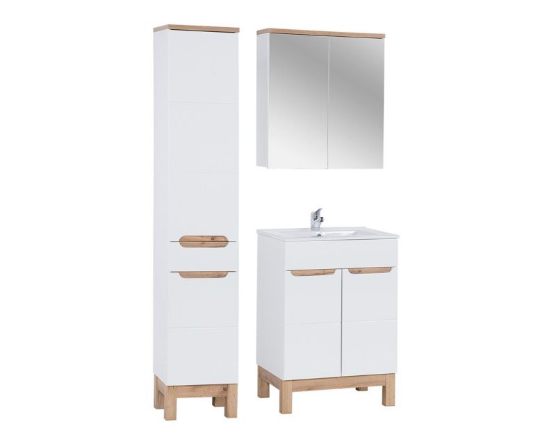 Zestaw mebli łazienkowych 60cm Comad Bali White z umywalką szafką wysoką i szafką z lustrem 1szt