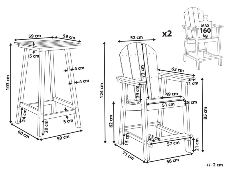 Zestaw mebli balkonowych Adirondack Czerwony 1 kpl
