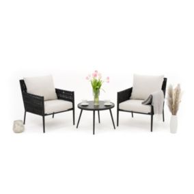 Zestaw mebli balkonowych fotel New Home BELIZE beżowo czarny aluminiowy z blatem z płyty HPL 1 kpl