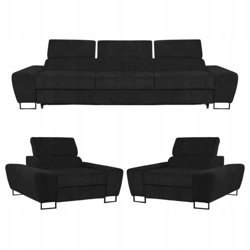 Zestaw mebli do salonu sofa i fotele Family Meble Savio czarny  1szt