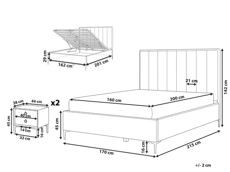 Zestaw mebli do sypialni welur 160 x 200 cm zielony Sezanne 1 szt.