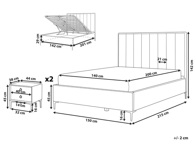 Zestaw mebli do sypialni welurowy 140 x 200 cm szarobeżowy Sezanne 1 szt.