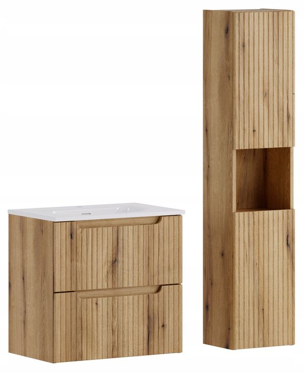 Zestaw mebli Furnidea 60 cm dąb Coast Evoke z umywalką i słupek Nova zestaw