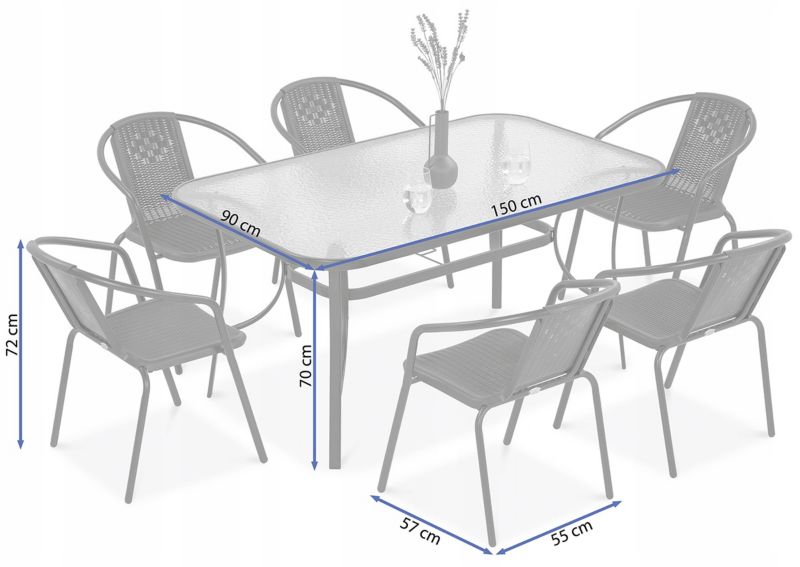 Zestaw Mebli Jadalnianych Focus Garden Ogrodowych Simple Stół 150x90cm 6 Krzeseł Brązowy 1 szt
