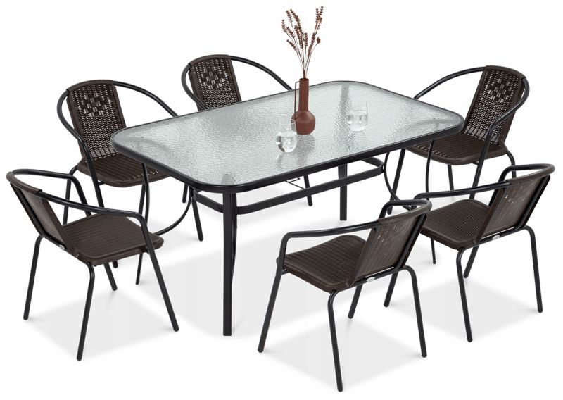 Zestaw Mebli Jadalnianych Focus Garden Ogrodowych Simple Stół 150x90cm 6 Krzeseł Brązowy 1 szt