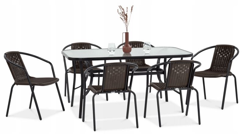 Zestaw Mebli Jadalnianych Focus Garden Ogrodowych Simple Stół 150x90cm 6 Krzeseł Brązowy 1 szt