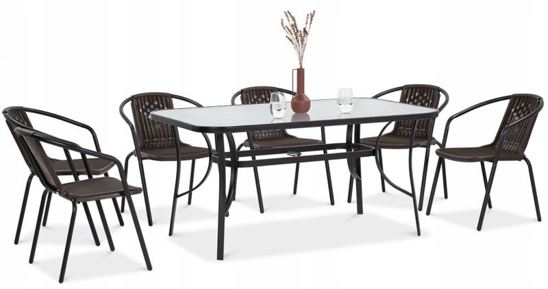 Zestaw Mebli Jadalnianych Focus Garden Ogrodowych Simple Stół 150x90cm 6 Krzeseł Brązowy 1 szt