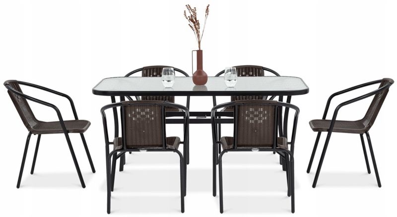 Zestaw Mebli Jadalnianych Focus Garden Ogrodowych Simple Stół 150x90cm 6 Krzeseł Brązowy 1 szt