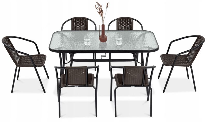 Zestaw Mebli Jadalnianych Focus Garden Ogrodowych Simple Stół 150x90cm 6 Krzeseł Brązowy 1 szt
