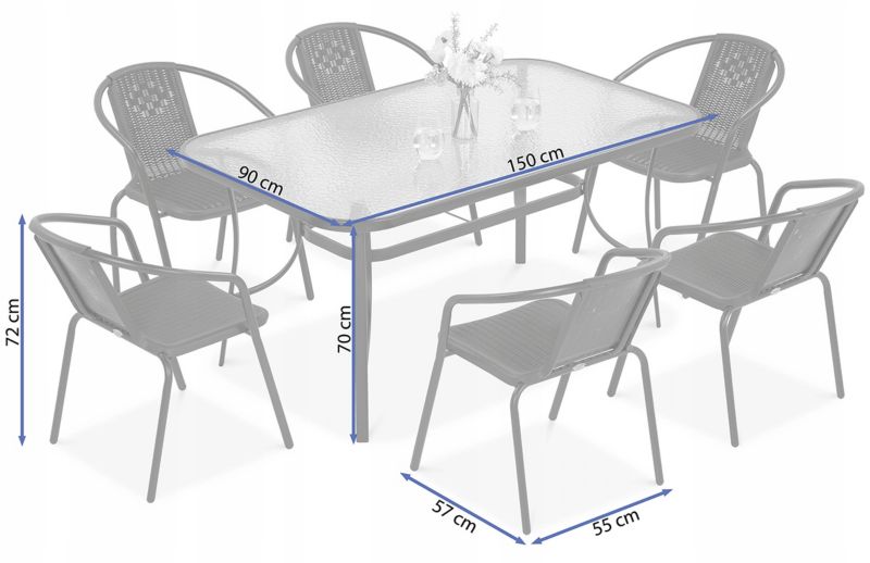 Zestaw Mebli Jadalnianych Focus Garden Ogrodowych Simple Stół 150x90cm 6x Krzesło Grafit 1 szt