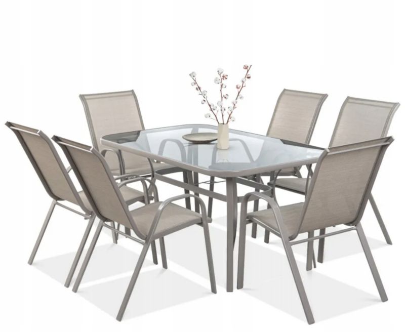 Zestaw Mebli Jadalnianych Focus Garden Ogrodowych Stół 150x90 6x Krzesło Bologna beż Beige 1 szt