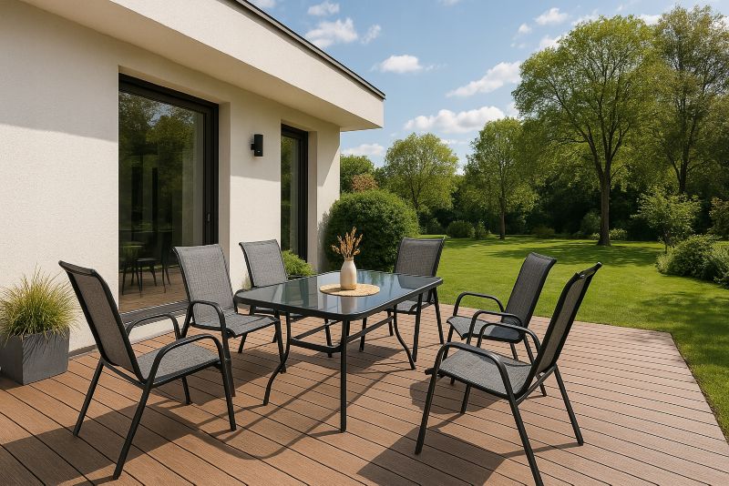 Zestaw Mebli Jadalnianych Focus Garden Ogrodowych Stół 150x90 6x Krzesło Bologna Szara 1 szt