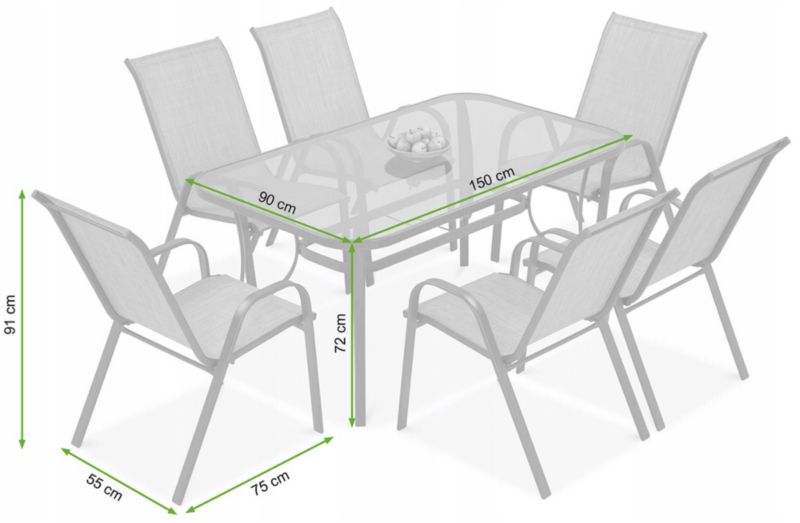 Zestaw Mebli Jadalnianych Focus Garden Ogrodowych Stół 150x90 6x Krzesło Bologna Szare 1 szt