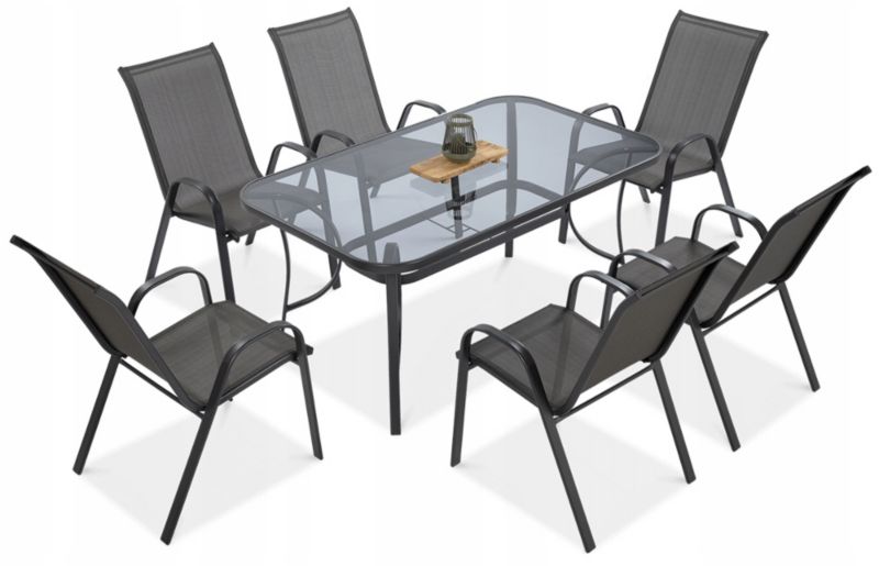 Zestaw Mebli Jadalnianych Focus Garden Ogrodowych Stół 150x90 6x Krzesło Bologna Szare 1 szt