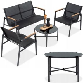 Zestaw Mebli Ogrodowych Balkon 2x Fotel Sofa Stolik MANGO Czarny Kawowy 1 szt