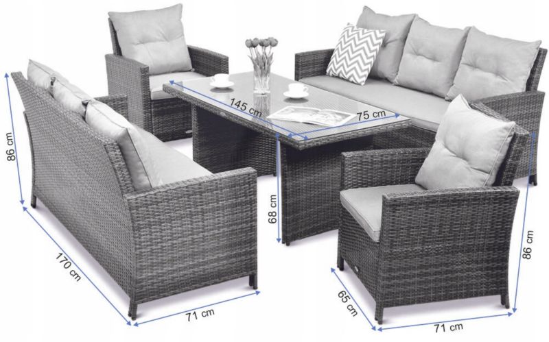Zestaw Mebli Ogrodowych Focus Garden Technorattan Ibiza Family Sofa Stół Fotel Taras 1 szt