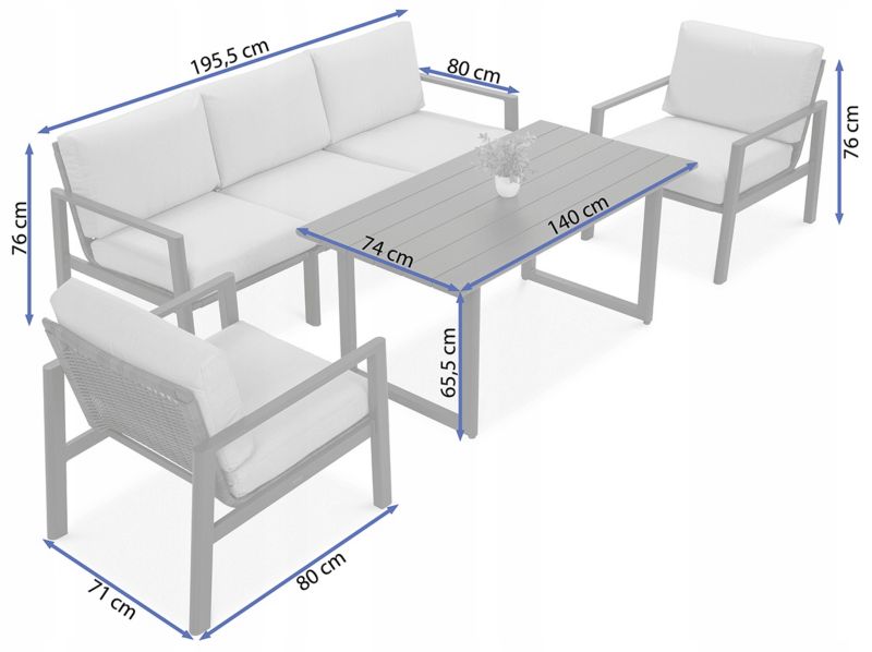 Zestaw Mebli Ogrodowych Focus Garden Wypoczynkowych Lotus Sofa Stół Fotel Ogród  1 szt