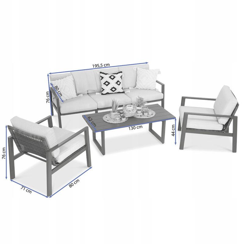 Zestaw Mebli Ogrodowych Focus Garden Wypoczynkowych Lotus Sofa Stół Fotel Ogród Ciemny Szary 1 szt