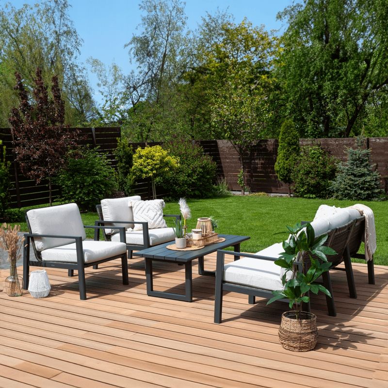 Zestaw Mebli Ogrodowych Focus Garden Wypoczynkowych Lotus Sofa Stół Fotel Ogród Ciemny Szary 1 szt