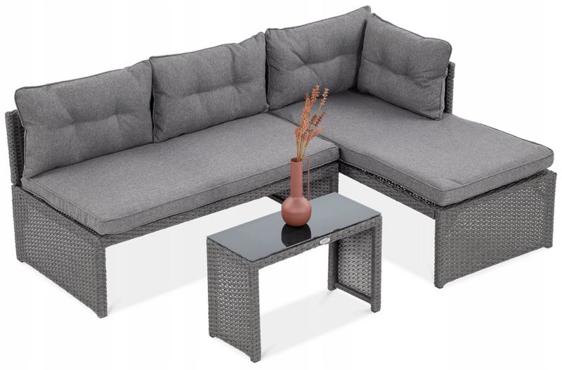 Zestaw Mebli Ogrodowych Focus Garden Wypoczynkowych Technorattan Canvas Narożnik Ciemny 1 szt