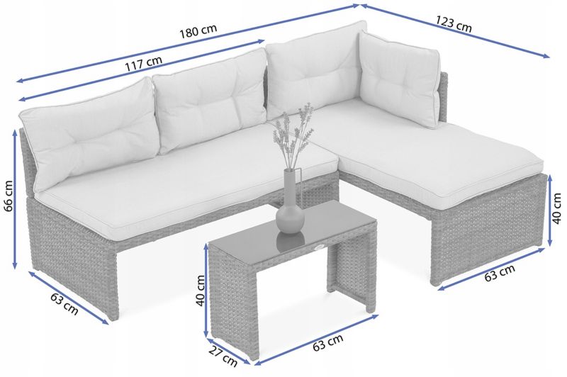 Zestaw Mebli Ogrodowych Focus Garden Wypoczynkowych Technorattan Canvas Narożnik Jasny 1 szt