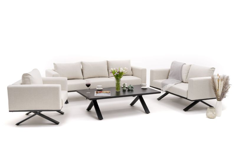 Zestaw mebli ogrodowych fotel sofa kanapa New Home MARABELLA beżowo czarny aluminiowy z blatem z płyty HPL 1 kpl