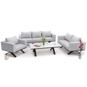 Zestaw mebli ogrodowych fotel sofa kanapa New Home MARABELLA szaro biały aluminiowy z blatem z płyty HPL 1 kpl