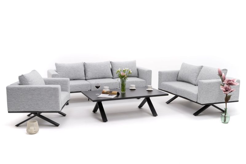 Zestaw mebli ogrodowych fotel sofa kanapa New Home MARABELLA szaro czarny aluminiowy z blatem z płyty HPL 1 kpl
