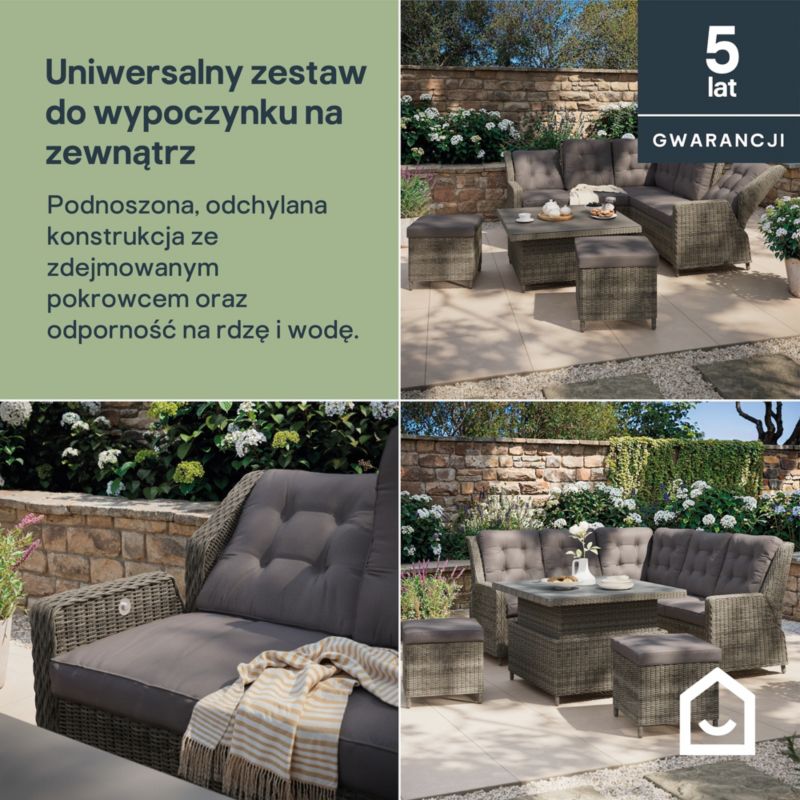 Zestaw mebli ogrodowych GoodHome Emali 7-osobowy z narożnikiem