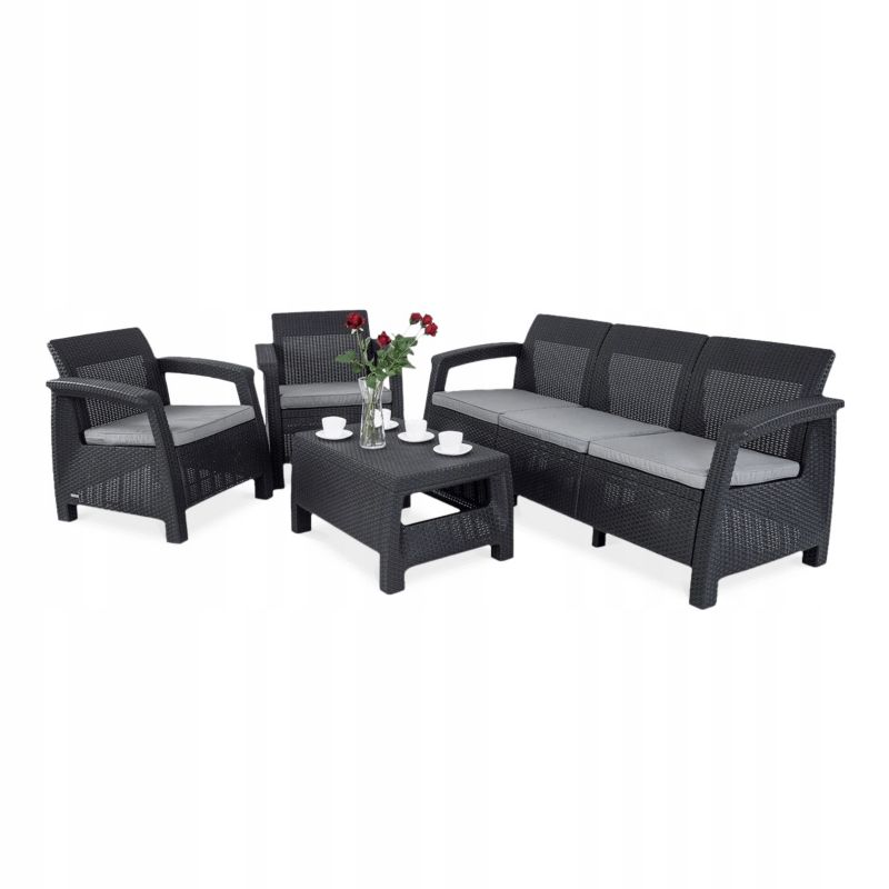 Zestaw Mebli Ogrodowych Keter Corfu Set 3 Graphite 2x Fotel + Sofa Czarny 1 szt
