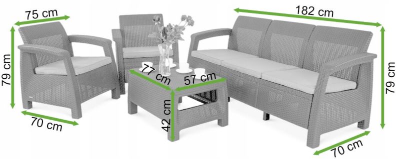 Zestaw Mebli Ogrodowych Keter Corfu Set 3 Graphite 2x Fotel + Sofa Czarny 1 szt