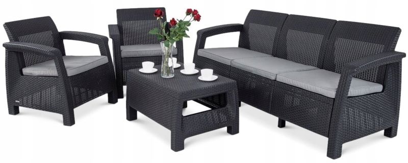 Zestaw Mebli Ogrodowych Keter Corfu Set 3 Graphite 2x Fotel + Sofa Czarny 1 szt