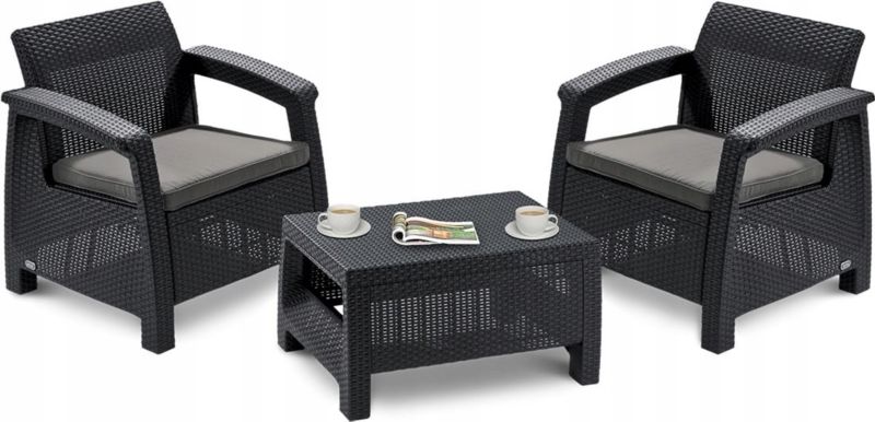 Zestaw Mebli Ogrodowych Keter Corfu Set 3 Graphite 2x Fotel + Sofa Czarny 1 szt