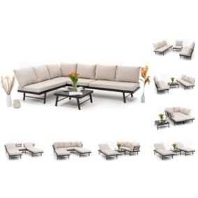 Zestaw mebli ogrodowych modułowych narożnik sofa fotel New Home BORA beżowo grafitowy aluminiowy 1 kpl