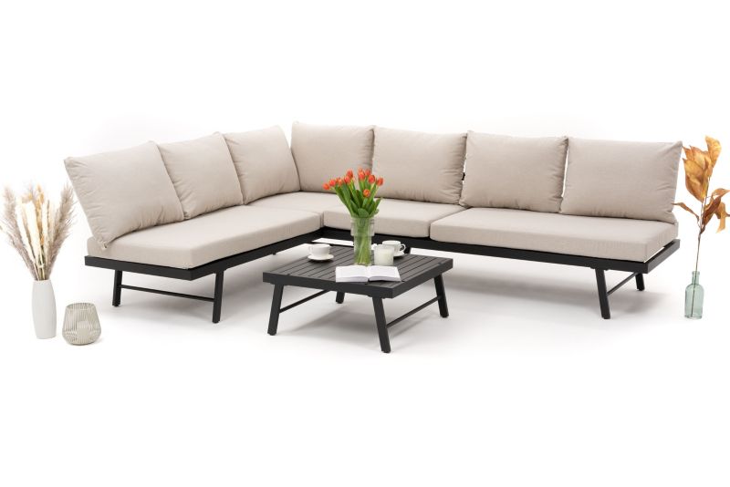 Zestaw mebli ogrodowych modułowych narożnik sofa fotel New Home BORA beżowo grafitowy aluminiowy 1 kpl