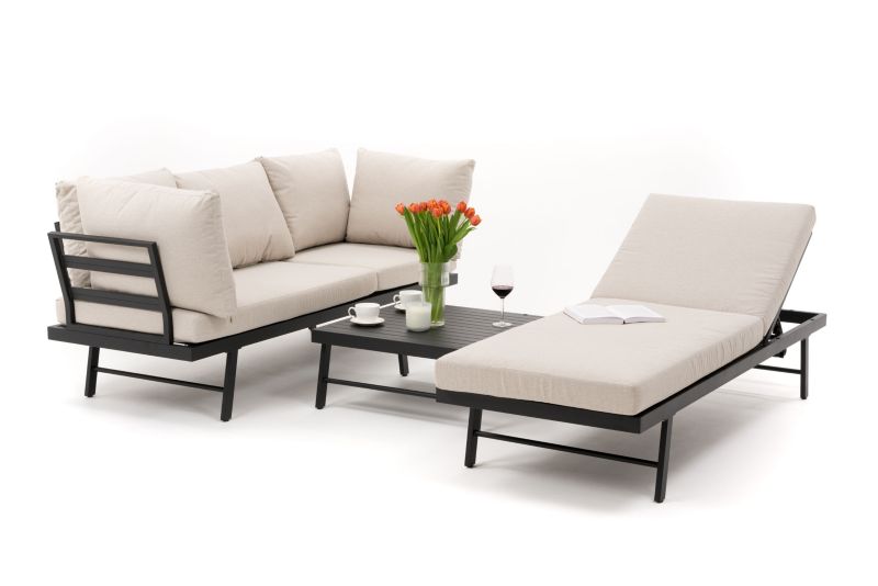 Zestaw mebli ogrodowych modułowych narożnik sofa fotel New Home BORA beżowo grafitowy aluminiowy 1 kpl