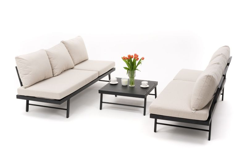 Zestaw mebli ogrodowych modułowych narożnik sofa fotel New Home BORA beżowo grafitowy aluminiowy 1 kpl