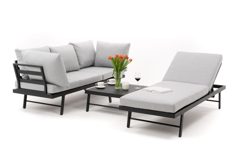 Zestaw mebli ogrodowych modułowych narożnik sofa fotel New Home BORA szaro grafitowy aluminiowy 1 kpl