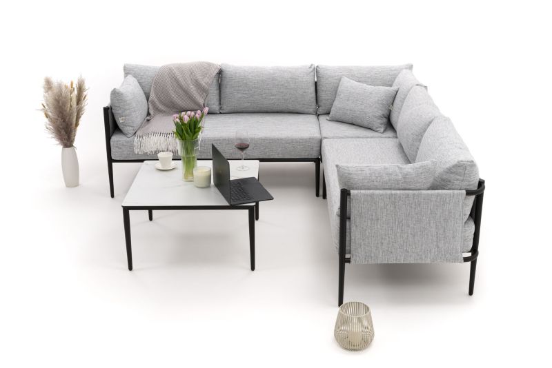 Zestaw mebli ogrodowych narożnik New Home BELIZE szaro biały aluminiowy z blatem z płyty HPL 1 kpl.