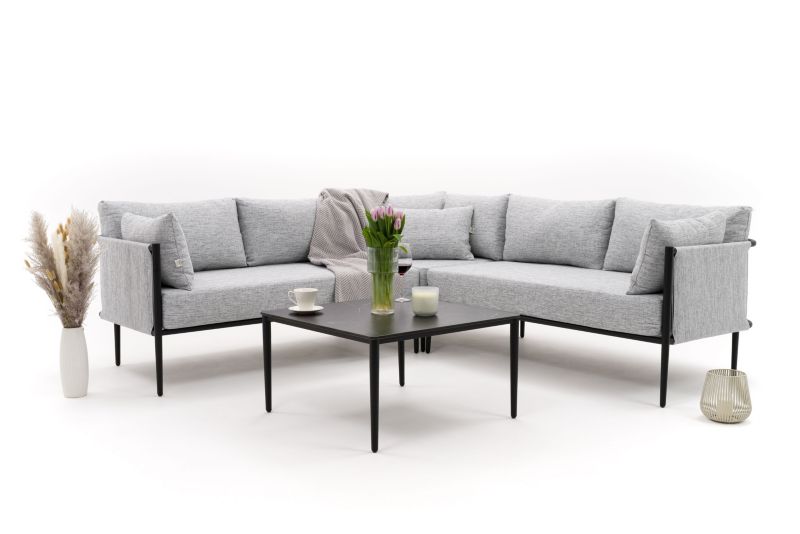 Zestaw mebli ogrodowych narożnik New Home BELIZE szaro czarny aluminiowy z blatem z płyty HPL 1 kpl