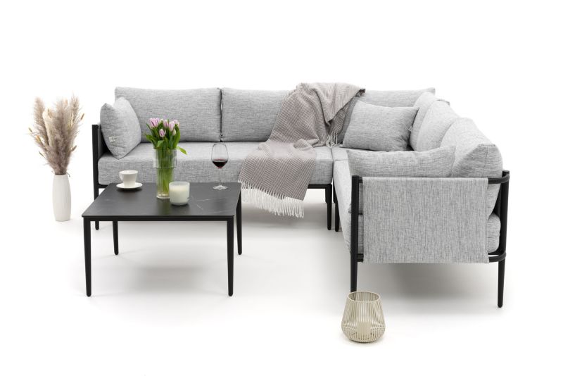 Zestaw mebli ogrodowych narożnik New Home BELIZE szaro czarny aluminiowy z blatem z płyty HPL 1 kpl