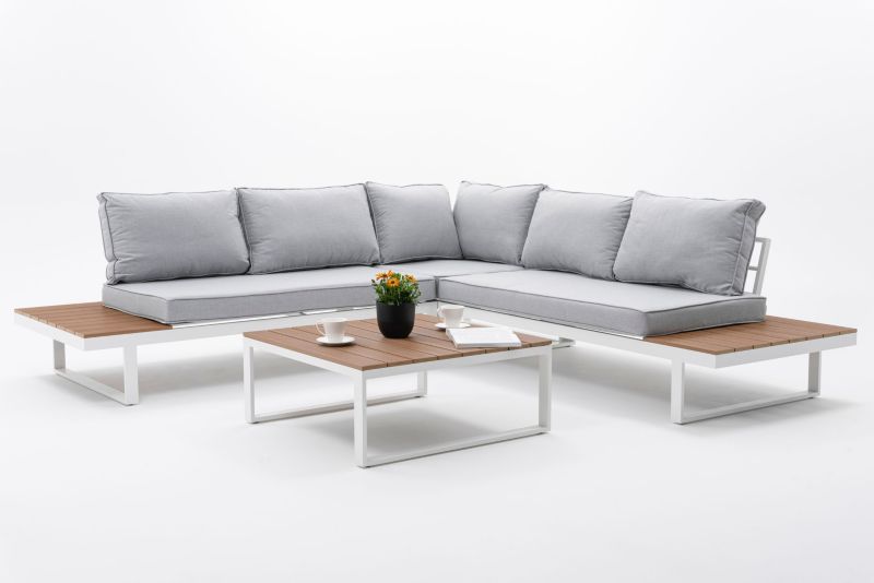 Zestaw mebli ogrodowych narożnik New Home MALE biało szary aluminiowy 1 kpl
