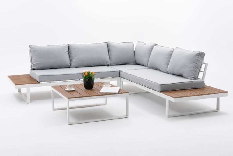 Zestaw mebli ogrodowych narożnik New Home MALE biało szary aluminiowy 1 kpl