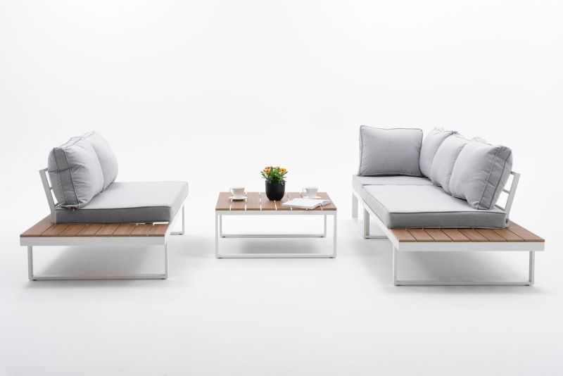 Zestaw mebli ogrodowych narożnik New Home MALE biało szary aluminiowy 1 kpl