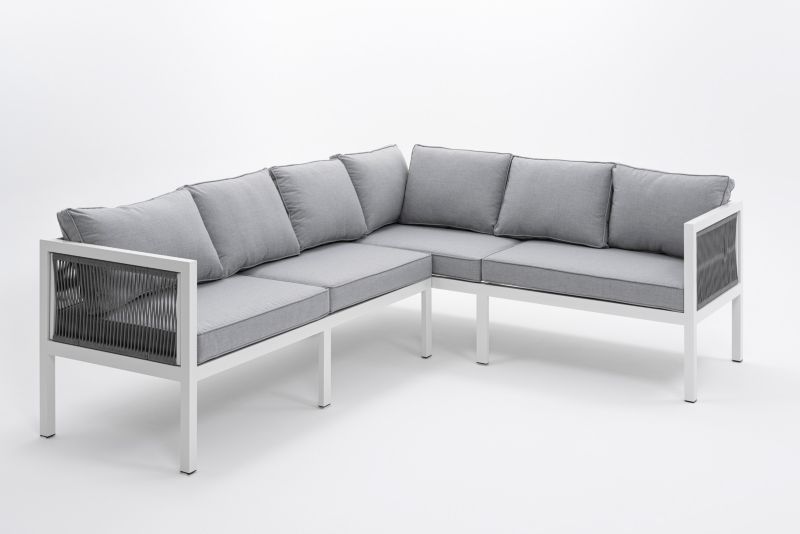 Zestaw mebli ogrodowych narożnik New Home PORTOFINO biało szary lewy aluminiowy ze stołem 1 kpl