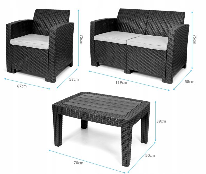 Zestaw mebli ogrodowych Sapphire Boston 4-osobowy fotele sofa stół kpl
