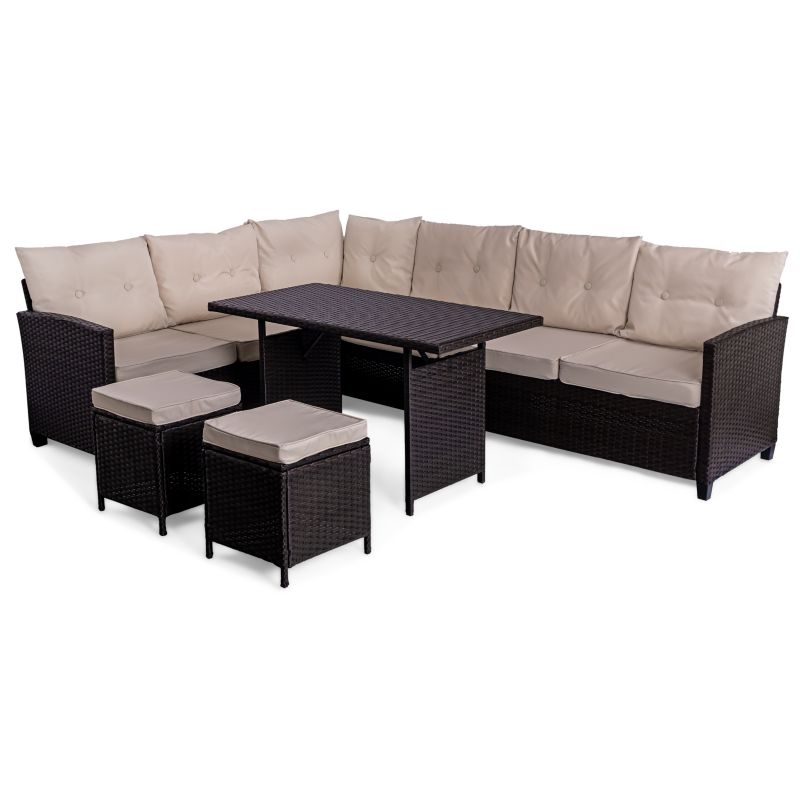 Zestaw mebli ogrodowych Sapphire ST-1310 Gino - narożnik + stół + pufy, technorattan, 1 kpl
