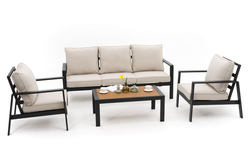 Zestaw mebli ogrodowych sofa fotel New Home ATOL 5 beżowo grafitowy aluminiowy z blatem z deski kompozytowej 1 kpl