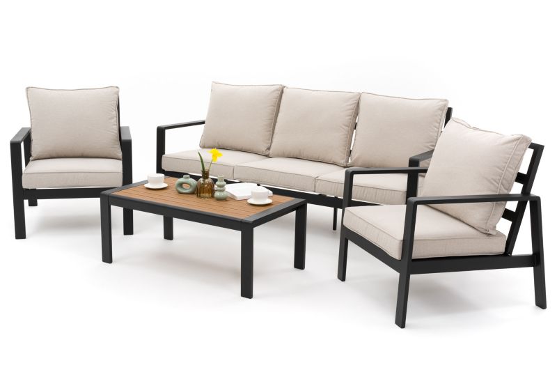 Zestaw mebli ogrodowych sofa fotel New Home ATOL 5 beżowo grafitowy aluminiowy z blatem z deski kompozytowej 1 kpl
